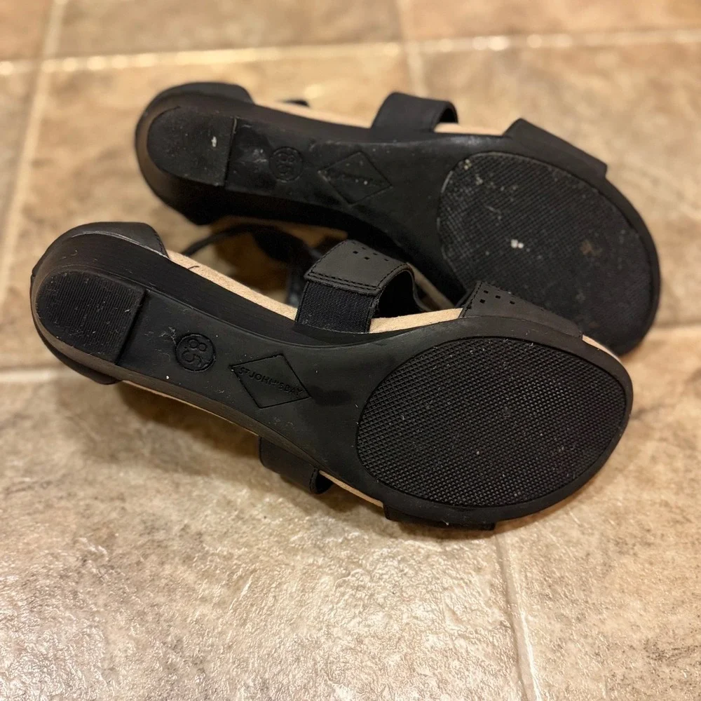 St Johns Bay Newcastle‎ Black Perforated Wedge Sandals Memory Foam Womens 8.5 M